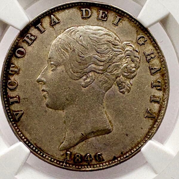1846 イギリス ヤングヘッド ビクトリアハーフクラウン 銀貨 NGC AU DETAILS アンティークコイン