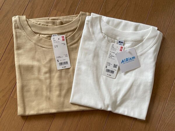 ユニクロ 新品未使用レディース トップス Tシャツ 2点セット UNIQLO ノースリーブ白 フレンチスリーブベージュ S
