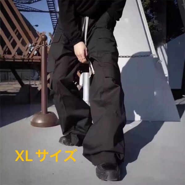 ★新品★ カーゴパンツ ナイロン ワイド 韓国 ストリート XL ユニセックス ブラック パンツ