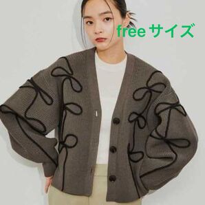 ★新品★ ニット カーディガン ライン チャコールグレー セーター リボン Vネック ボタン 韓国 ニットカーディガン