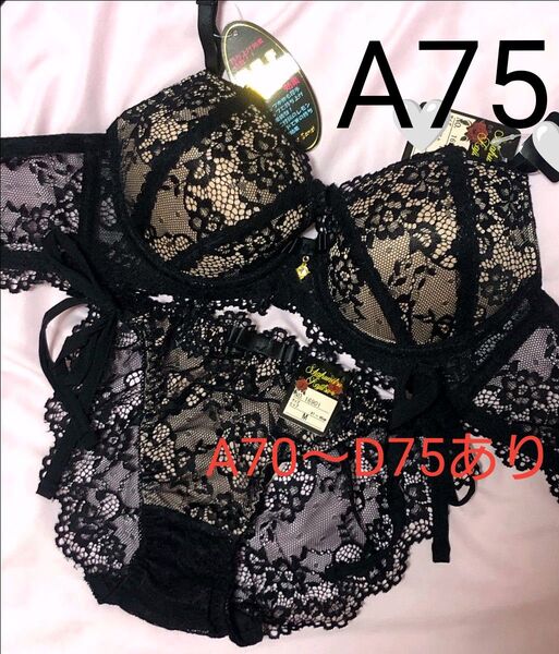 A75 ヌーディーレース育乳脇高ブラジャー&サイド紐バック透けフルバックショーツ 盛れる 豪華 大人気 エロカワ