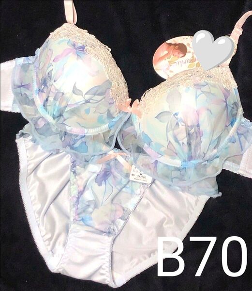 B70 ケミカル水彩リリーフリルブラジャー&フルバックショーツ 可愛い レース 豪華 B75 C70 変更可能