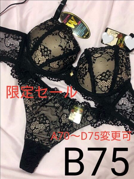 限定セール B75 ヌーディーレース育乳脇高ブラジャー&バック透けTバック 豪華 大人気 エロカワ 刺繍 盛りブラ