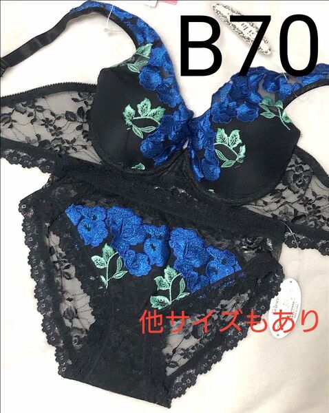 限定セール B70 ゴージャスビビットローズブラジャー&バック透けフルバックショーツ 豪華 刺繍 花柄 大人気 盛れる