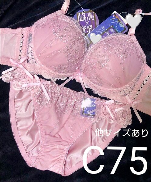 C75 メルティサイドレースアップ育乳脇高ブラジャー&フルバックショーツ 豪華 刺繍 レース エロカワ B70 変更可