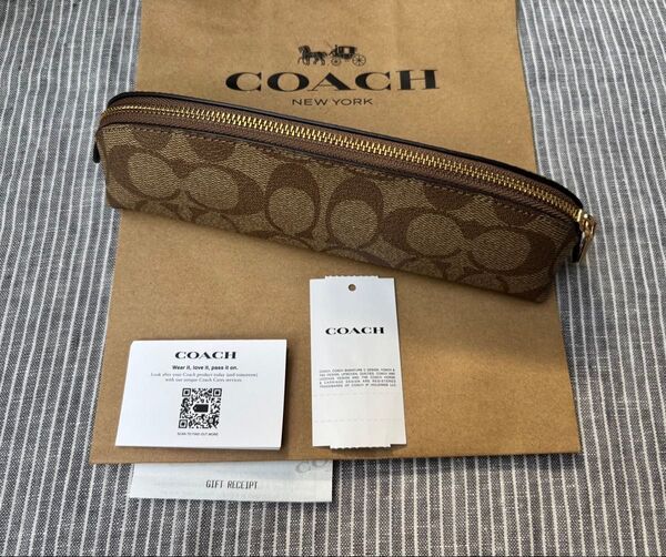 新品 COACH ペンケース ブラウン シグネチャー コーチ