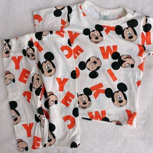 90 ディズニー ミッキー しまむら セットアップ ルームウェア 半袖Tシャツ