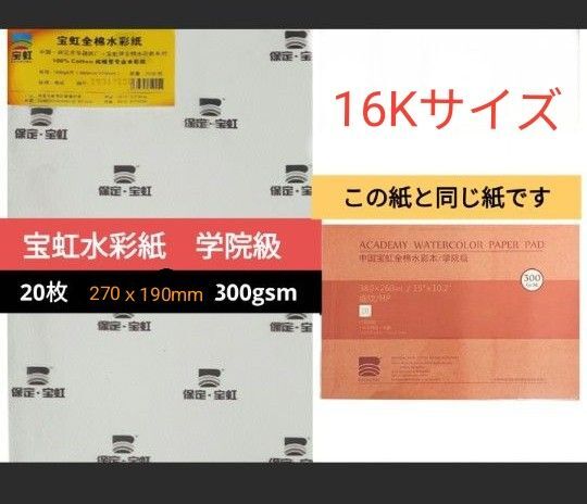 新品 細目 20枚 宝虹 Baohong 学院級水彩紙 Academy Grade 16Kサイズ 300g コットン100%
