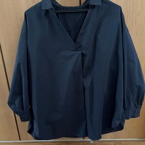 ブラウス ネイビー Vネック
