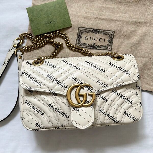 ■極美品■GUCCI ショルダーバッグ GGマーモント 白 レザー 443497