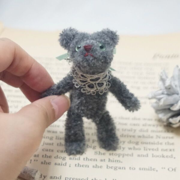 B69 グレイッシュ シリーズ・クマ_中★7.8cm★モールアート モールベア ハンドメイド ぬいぐるみ ミニチュア ドールハウス