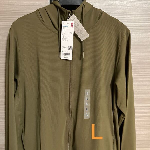 ユニクロ エアリズム UVカット フルジップパーカー L オリーブ 新品未使用