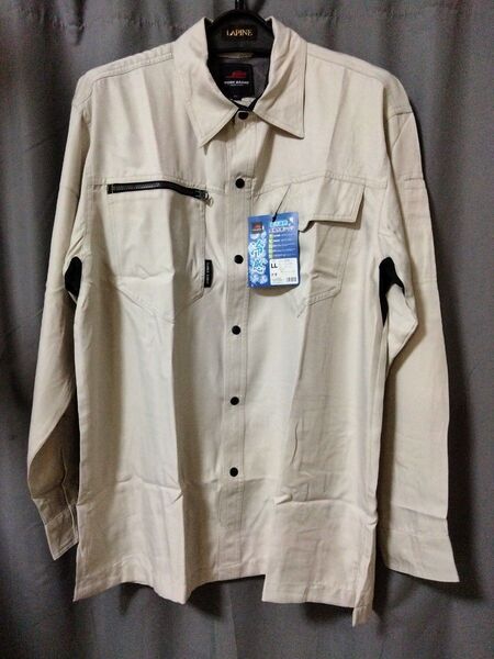 4L 作業着 長袖作業シャツ 作業服 上吸水速乾 冷感長袖シャツ ベージュ (グレー寄り
