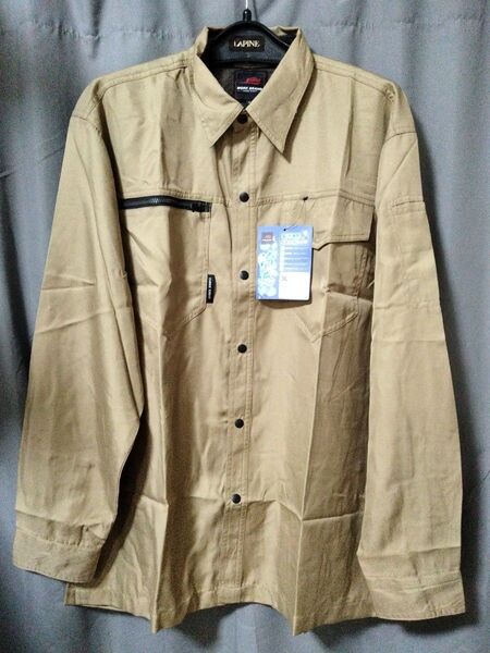 新品未使用作業着 長袖作業シャツ 作業服 上吸水速乾 冷感長袖シャツ キャメル (茶 カーキ)サイズ 3L