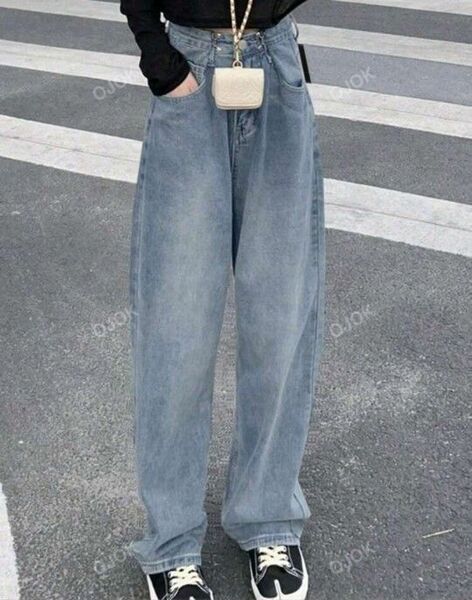 SHEIN ライトブルー ワイドデニムパンツ