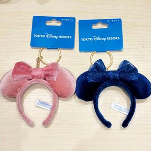 ディズニー カチューシャキーチェーン キーホルダー 新品 ミニー レザー