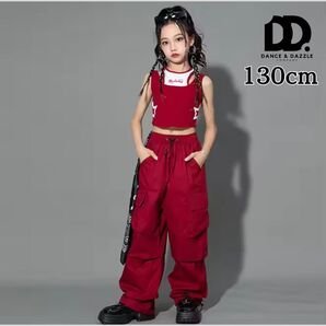 【新品】カーゴパンツ レッド 130cm ブラック パンツ キッズ ダンス ダンス衣装 レッスン スウェット