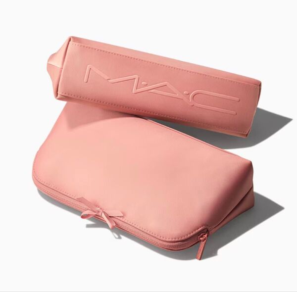 MAC ヌード ピンク バッグ ポーチ ケース 収納 ノベルティ 限定品 非売品 リボンファスナー メイク コスメ ブランド ロゴ