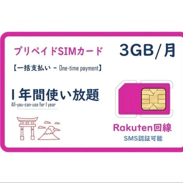 楽天プリペイドsimカード 月3GB高速データSMS受信可 データSIM SMS認証