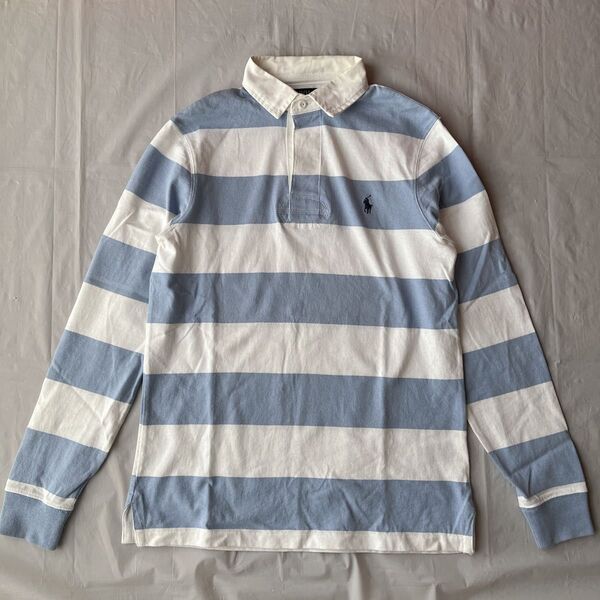 ポロラルフローレン ラグビーシャツ ラガーシャツ 長袖 ボーダー 水色 POLO RALPH LAUREN S ユニセックス