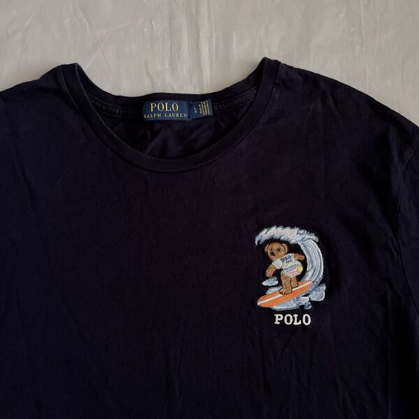ポロラルフローレン ポロベア Tシャツ 半袖 胸元刺繍 サーフィン ネイビー Lサイズ 文字ロゴ ユニセックス