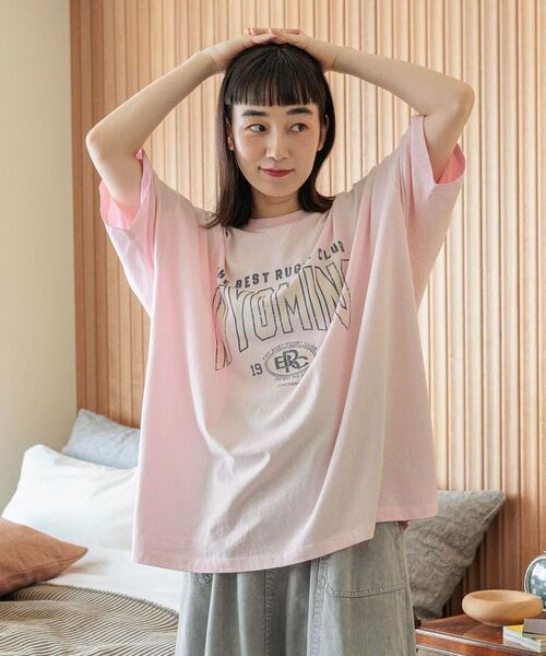 ニコアンド niko and... フェードロゴチュニックTシャツピンク新品未使用タグ付き Tシャツ 半袖