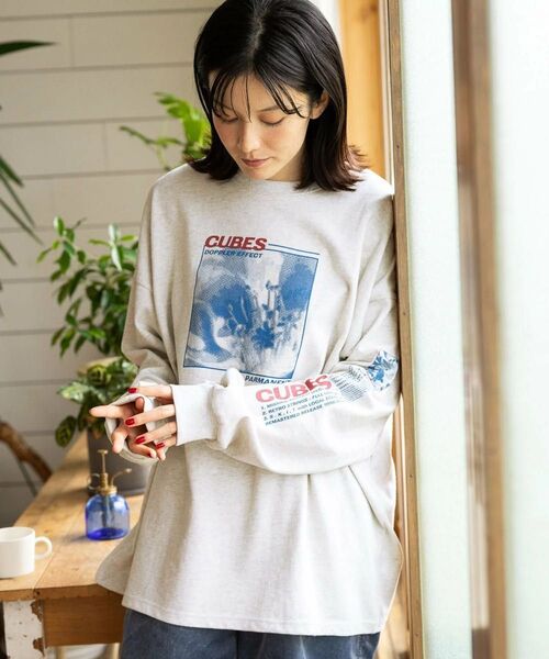 ニコアンド niko andダットルーズプリントロングTシャツオートミール新品未使用タグ付