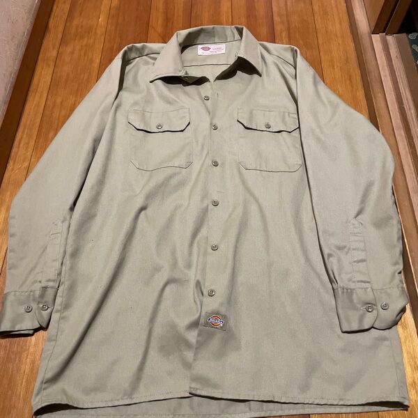 Dickies 長袖シャツ ワークシャツ カーキ