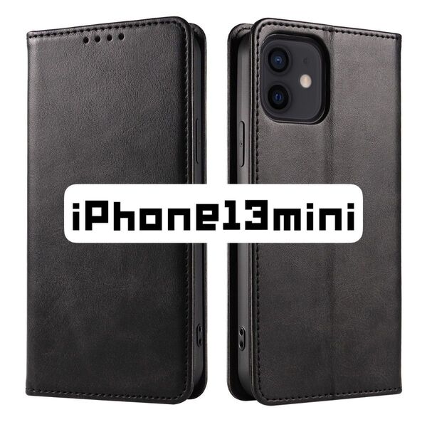iphone13mini ケース 手帳型 ブラック 黒 iPhone スマホ カバー カード 収納 アイフォン レザー 手帳型