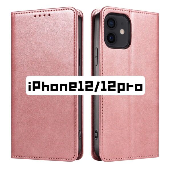 iphone12 12Pro ケース 手帳型 ピンク 桃色 iPhone スマホ カバー カード 収納 アイフォン レザー