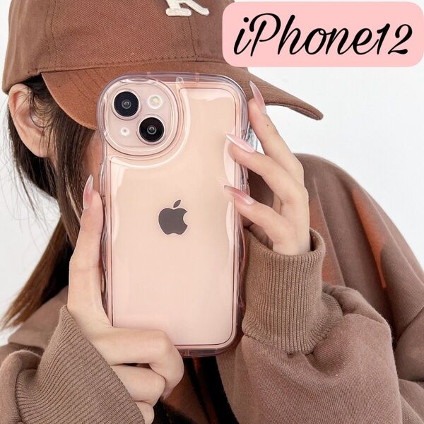 iPhone12 ケース うねうね アクスタ ウェーブ クリア ピンク 透明 シンプル 韓国 なみなみ トレカ スマホケース