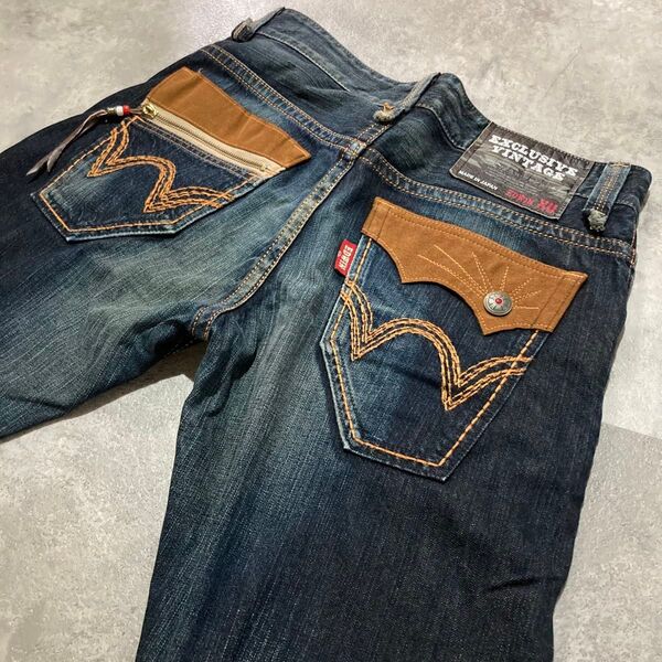 【EDWIN】エドウィン 423XVS フラップ&ジップ ストレートデニムパンツ 32インチ ヴィンテージ加工 日本製 ジーンズ