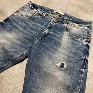 【ZARA MAN】ザラ マン ストレッチ スキニーデニムパンツ USA31 ブルー ダメージ加工 ウォッシュ加工 SKINNY