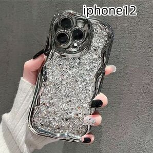 iphone12ケース カーバー キラキラ お洒落軽量耐衝撃 シルバー