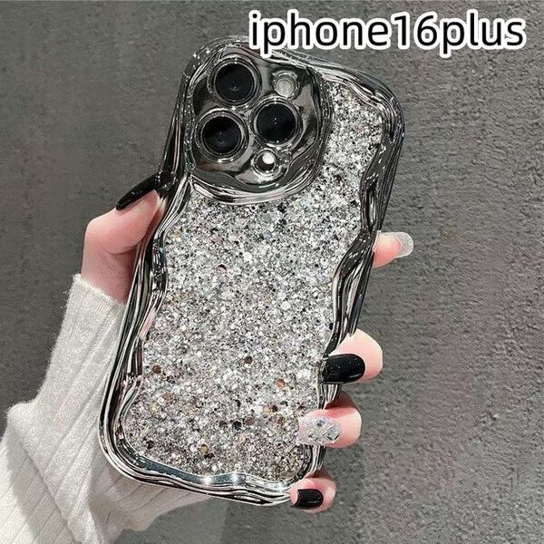 iphone16plusケース カーバー キラキラ お洒落軽量耐衝撃 シルバー