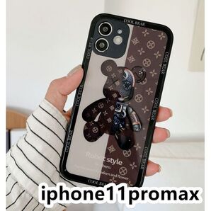 iphone11promaxケース 可愛い 熊 ガラス ブラウン1