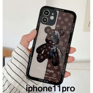 iphone11proケース 可愛い 熊 ガラス ブラウン1