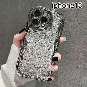 iphone15ケース カーバー キラキラ お洒落軽量耐衝撃 シルバー
