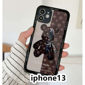iphone13ケース 可愛い 熊 ガラス ブラウン1