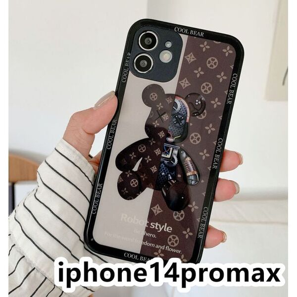 iphone14promaxケース 可愛い 熊 ガラス ブラウン1