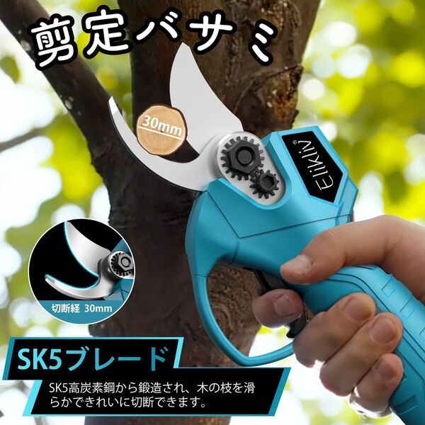 充電式電動ハサミ 剪定 SK5刃 30mm切断径 収納ケース付き 切断工具