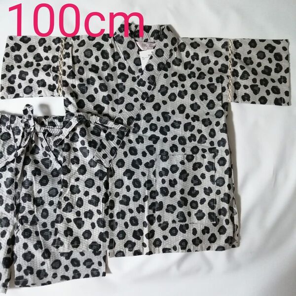 【100cm】甚平 じんべい 上下セット綿…100%ポケット…有りウエスト…ゴム色…グレー