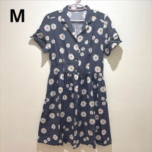 earth music & ecology ネイビー花柄半袖ワンピース