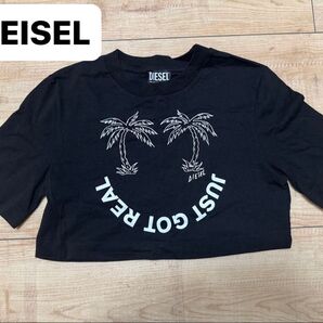 DIESEL Tシャツ レディース 半袖 クロップド丈 ショート丈 黒 S 丸首