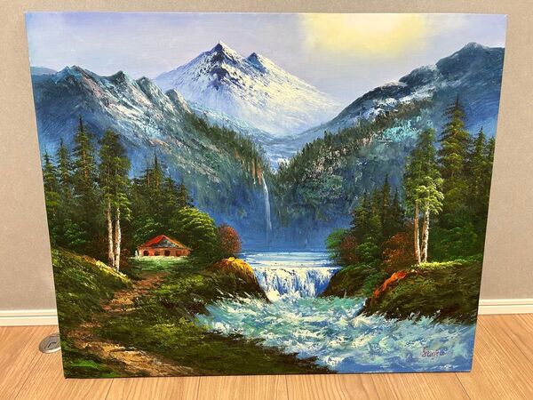 美しい山岳風景の油絵(72×59cm)インテリア・壁掛けアート 絵画 作者不明