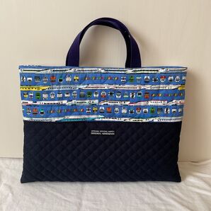 入園入学 ハンドメイド 男の子 レッスンバッグ キルティング 新幹線 電車 絵本袋
