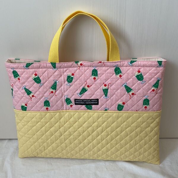 入園入学 ハンドメイド 女の子 レッスンバッグ キルティング クリームソーダ 手提げ