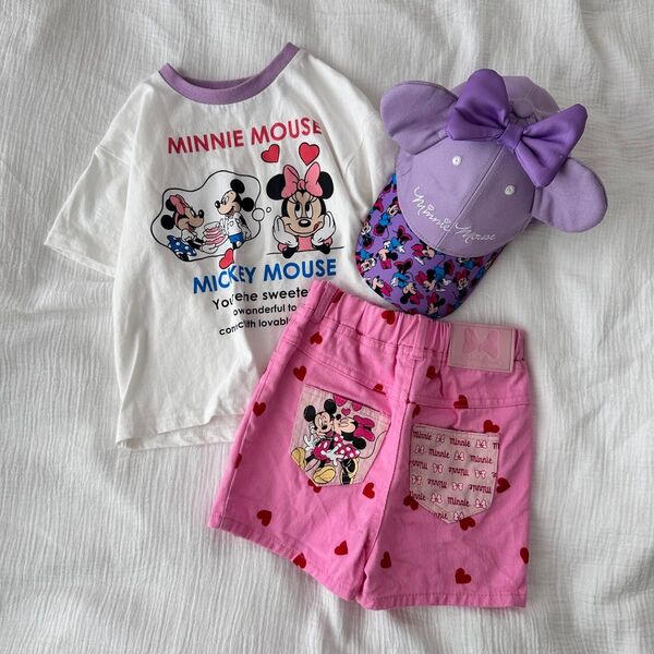 しまむらリトシーミニーちゃんTシャツ100cmパンツと帽子52cm