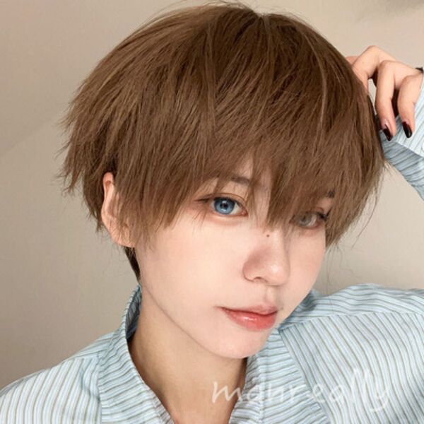 【新品】 ウィッグ フルウィッグ ショート アッシュブラウン コスプレ イメチェン 男装 アイドル 耐熱 かつら