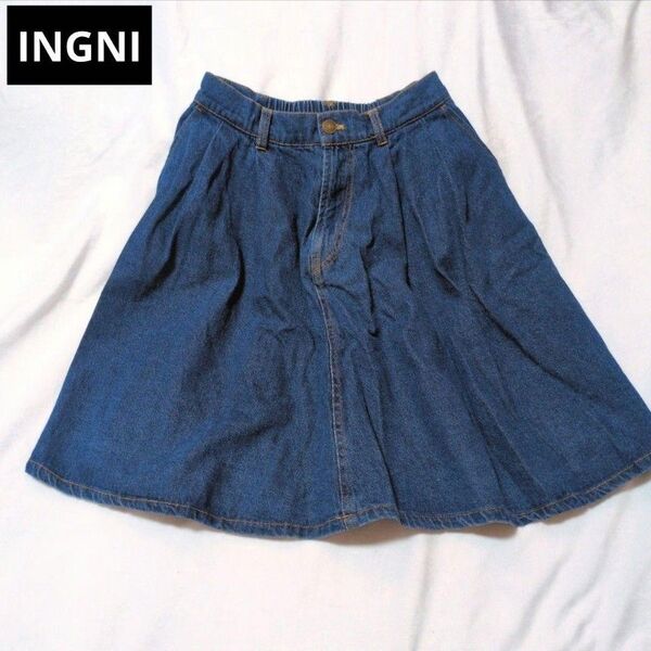 イング INGNI デニムスカート ひざ丈 膝丈 綿100% ブルー ポケット